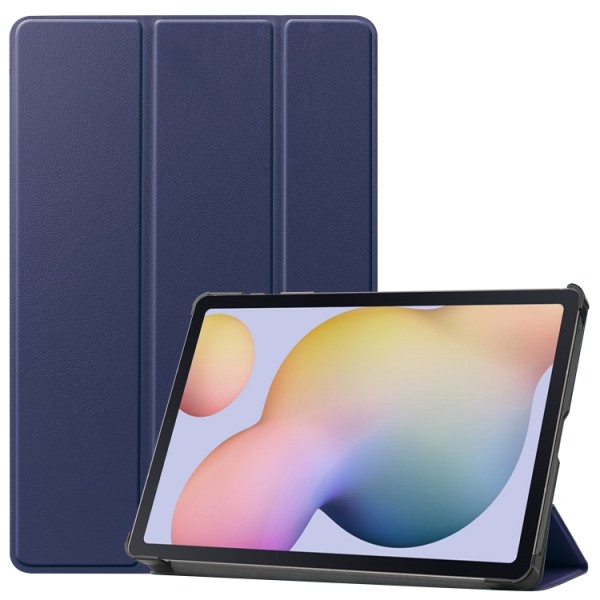 Custer Texture Horisontell Flip Case med tre-vikbar hållare & Sleep / Wake-up funktion Dark Blue For Samsung Galaxy Tab S7 T870