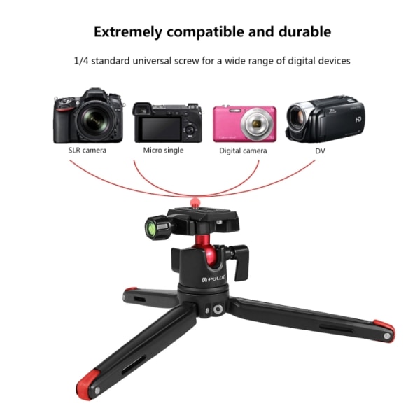 PULUZ metall stativ kamerafäste med 360 graders roterbart kulhuvud för DSLR och digitalkameror, justerbar höjd: 11-21 cm Black