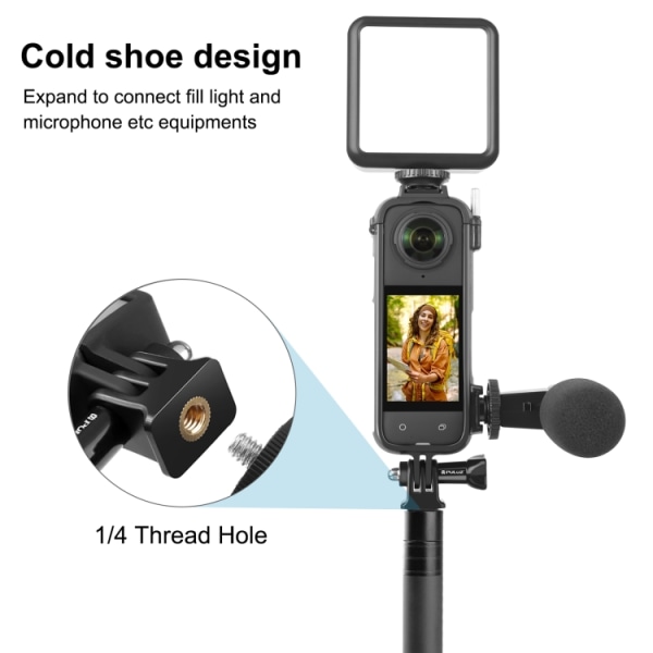 PULUZ plastskyddsram för Insta360 X4 Action Camera Cold Shoe Expansionsram med 1/4 gänga hål Adapter Base & Skruv Black