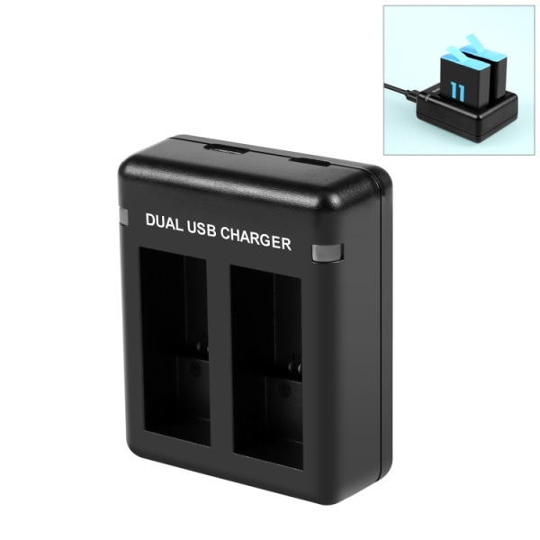PULUZ USB Dual Batteries Laddare för GoPro HERO12 Svart /11 Svart /10 Svart /9 Svart (Svart) Black