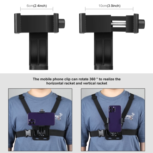 PULUZ 5 i 1 justerbar kroppsmonterad bälte Bröstrem med telefonklämma & J-krokfäste & långskruvsats