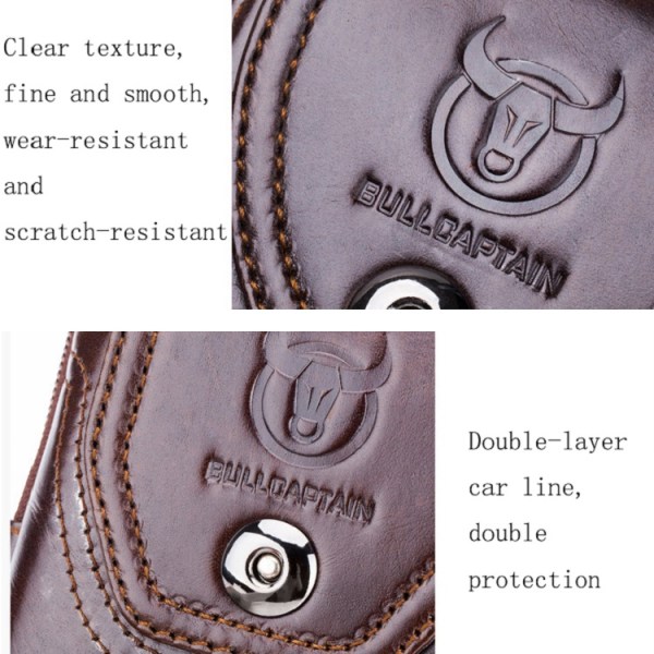 BULL CAPAIN Läder multifunktionell midjeväska för män Brown-07