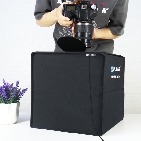 PULUZ 30cm Vikbart Ringljus Fotobelysningsstudio Fotograferingstält Box Kit med 6 Färger Bakgrunder, Utvecklad Storlek: 30cm x 30cm x 30cm Black