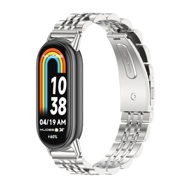 Mijobs Seven Bead Stainless Steel Watch Band For Xiaomi Mi Band 8 (Silver) Silver For Xiaomi Mi Band 8