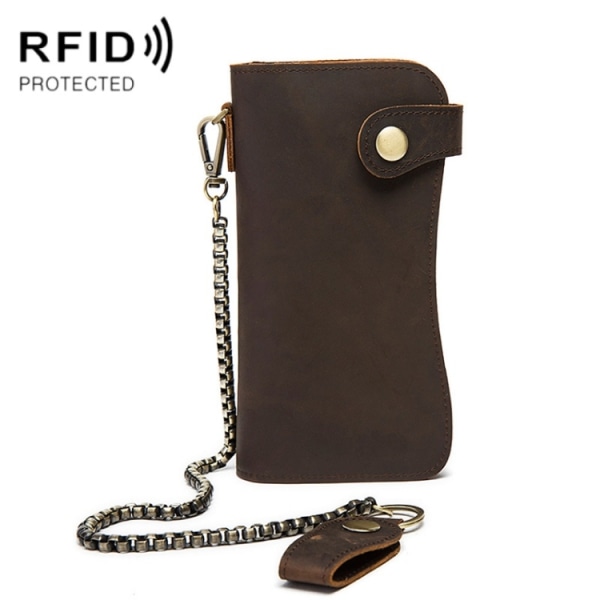 B161 RFID Retro Anti-Degaussing Iron Chain Läderplånbok Dark Brown