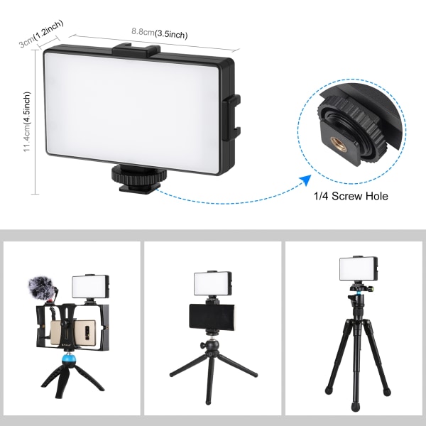 PULUZ 104 LED 3200K / 5600K dimbart videoljus på kameran fotografibelysning Fyllningsljus för Canon, Nikon, DSLR-kameror