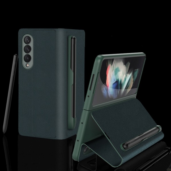 GKK PU Flip- case med pennfack för Samsung Galaxy Z Fold3 5G Dark Green