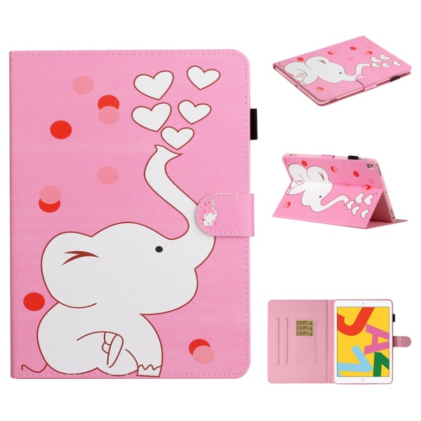 Färgat ritmönster Horisontellt Flip PU- case med hållare & kortplats & sov-/väckningsfunktion Loving Elephant