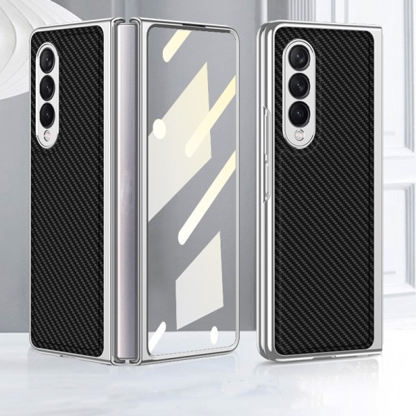 GKK Foldable Plating PU- case för Samsung Galaxy Z Fold3 5G Carbon Fiber Texture