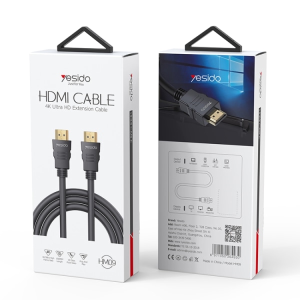 Yesido HM09 HDMI-kabel 4K 30Hz Ultra hane till hane HDMI HD-förlängningsadapterkabel, längd: 1,5 m HM09
