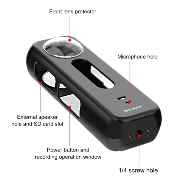 PULUZ case för Insta360 X4 actionkamera Lätt videobur Stötsäker ram med cover (svart) Black