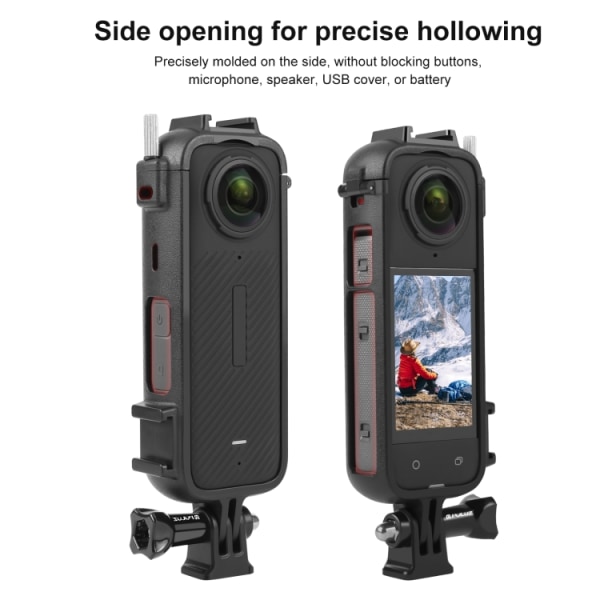 PULUZ plastskyddsram för Insta360 X4 Action Camera Cold Shoe Expansionsram med 1/4 gänga hål Adapter Base & Skruv Black