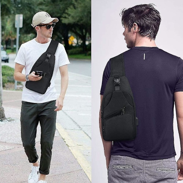 Sling Bag, Brystveske Med Usb-Laderport, Lett Tverrveske For Menn Og Kvinner Til Fotturer, Sykling, Reiser