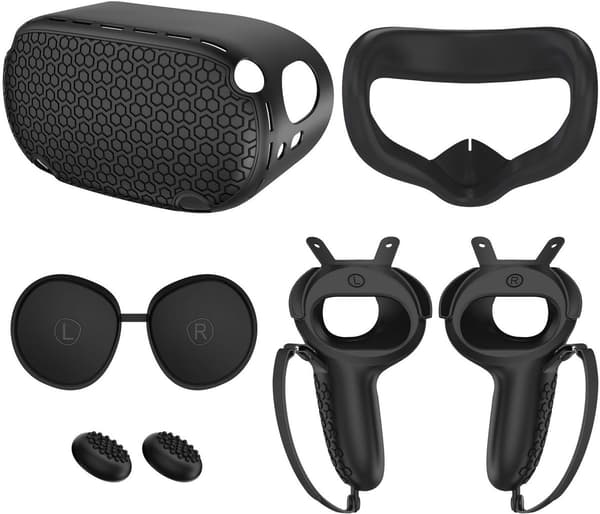 5-delt silikone beskyttelsescover sæt kompatibelt med Meta/Oculus Quest 2, VR-headset og controllertilbehør, sort