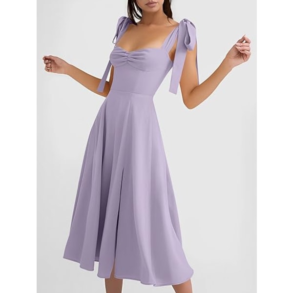 Vintage korsettklänning för kvinnor Sweetheart Halsring Knytband Slits Ärmlös gunga Elegant midi party cocktailklänning light purple XL