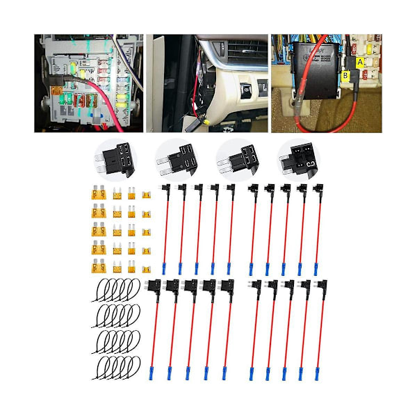 20 stk. 12V biltilføj-en-kredsløbssikring-adapterkits /atc Mini Low Dual-slot-sikringholdere