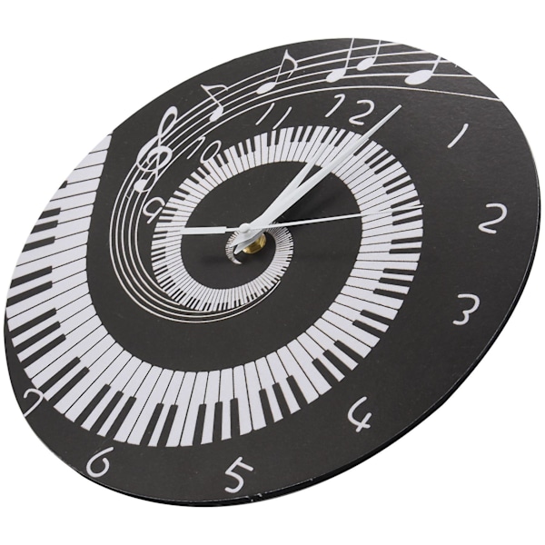 Elegant Piano Key Clock Music Notes Wave Rund Modern Väggklocka Utan Batteri Svart + Vit Akryl