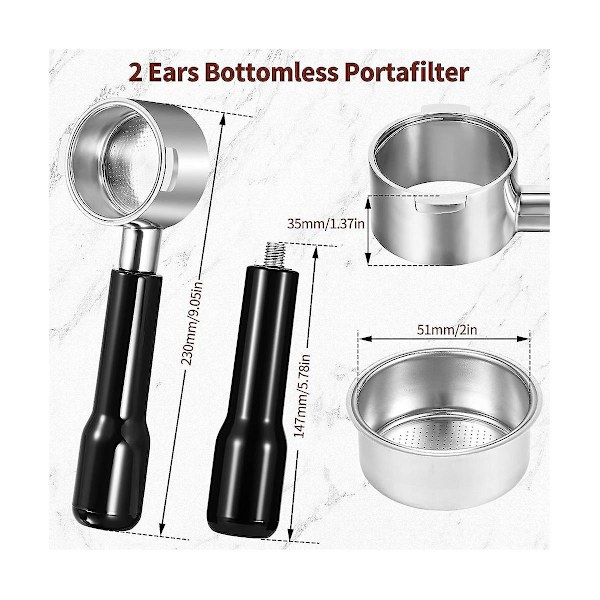 2 korvaa 51mm pohjaton portafilter suodatin korilla Ecp3420/ec155/bco430/ec260 espressokone