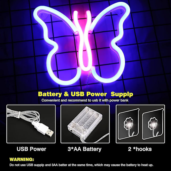 Butterfly Neon Skilte Lys Til Piger Soveværelse Væg Dekoration, Led Dekorative Lys Batteri Eller Usb P