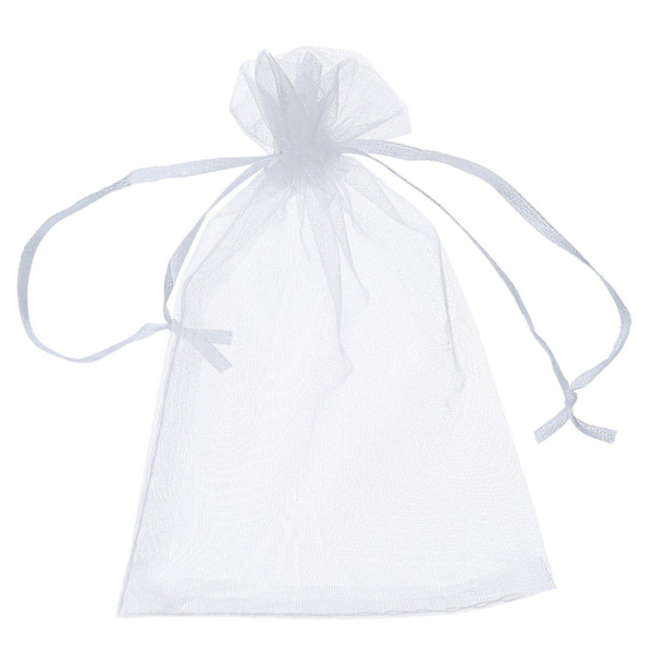 100 stk. 4x6 tommer organza gaveposer med snørelukning, smykkeposer til bryllupsfest, 50 stk. hvid