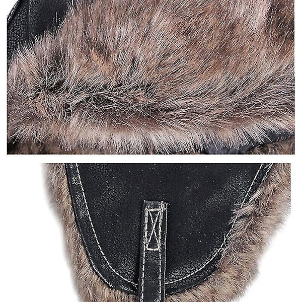 Pilotmössa i konstläder med pälskant - Ushanka - Vinter - Rysk - Skidåkning - Militär - Flygare