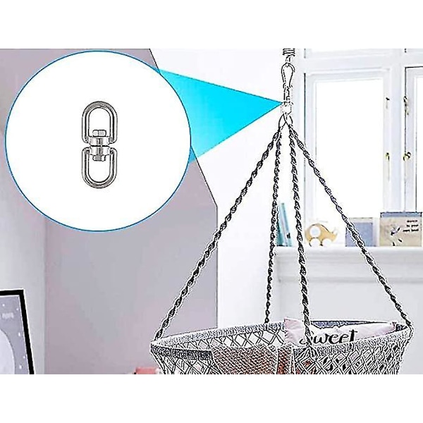 M8 Raskas 304 Ruostumatonta Terästä Kääntyvä Rengas Kaksinkertainen Kääntyvä Silmäkoukku Verkkokeinuun, Terapiakeinuun, Ilmatanssiin, Keinu Spinner Ripustimeen