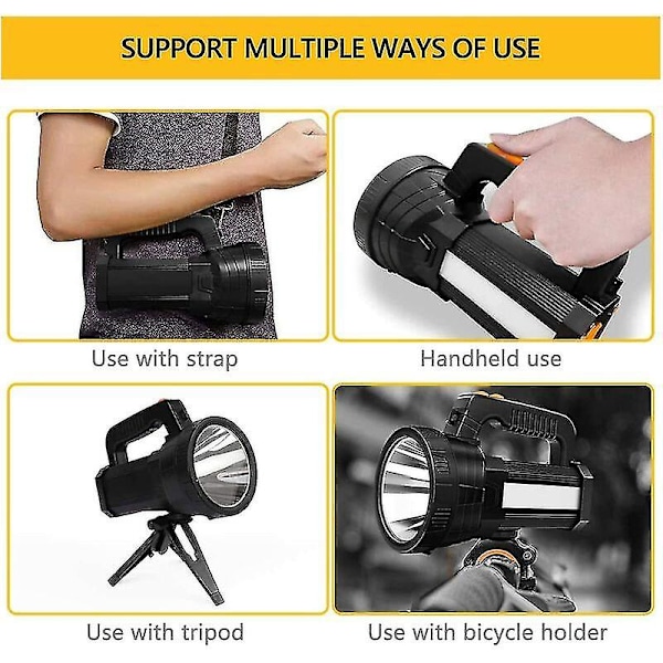 15000 Lumen Genopladelig Super Lysstærk LED Lommelygte Med 6 Lystilstande, Vandtæt LED Lommelygte Til Camping Nødsituation (sort)