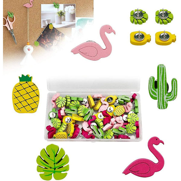50 stk Dekorative Tommelnagler Flamingo Ananas Palmblad Trepinner Søte Dekorative Trepushpinner