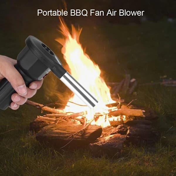 Bärbar elektrisk grillfläkt batteridriven eldstad för kolgrill camping eldstad, plast rostfritt stål, svart