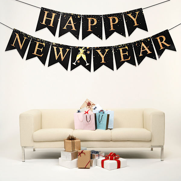 Rose Gold Happy New Year -lippupaperilippu-koristeet, pyörrevirtaukset ja ilmapallot uudenvuodenjuhliin
