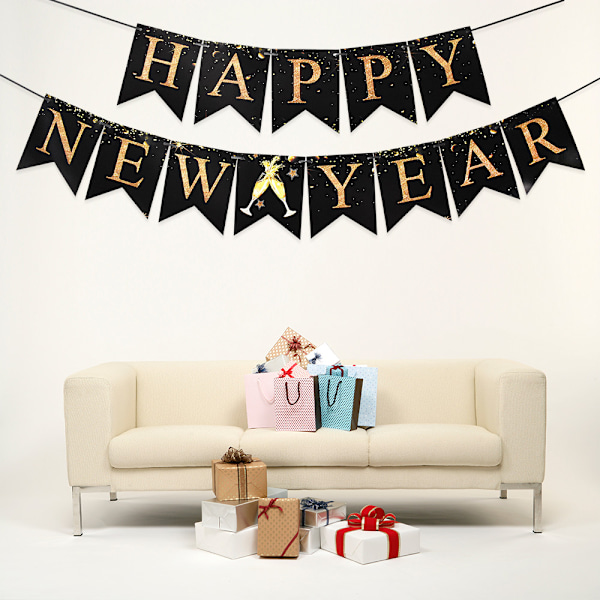 Roséguld Happy New Year Banner Girlang Hängande Vimpel för Happy New Year Party Dekorationer till din fest