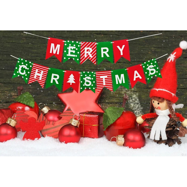 Rød Grønn Merry Banner til Jul - Banner til Juledekorasjoner, Juleminner og Gaver (16*12cm)