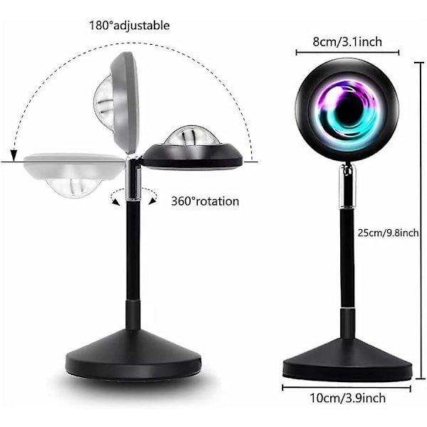 Auringonlaskun valo, romanttinen LED-yövalo, 180 asteen pyörivä Tiktok-tunnelmavalo, 16 väriä heijastava valo