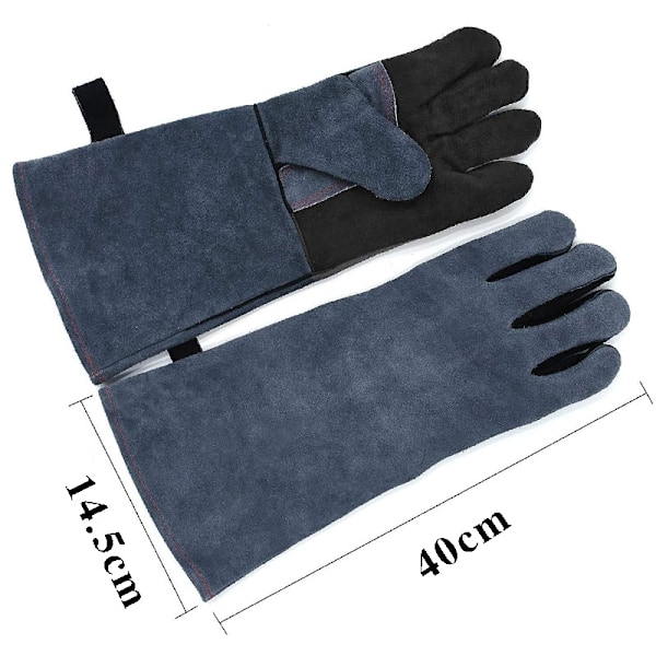 Grå svarta handskar Värme Eldbeständiga handskar BBQ Grillhandskar Ugn Spishandske Svetsarhandskar (14,5 * 40cm)