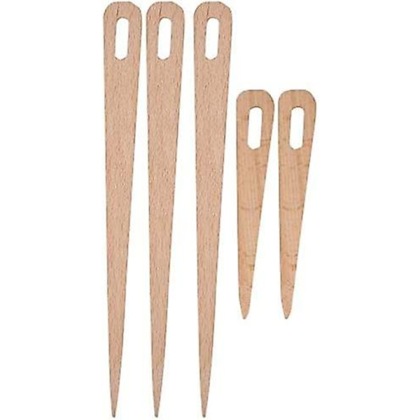 Stora ögon stickningsnålar, 5 st trä vävning virknål handvävstol stick trä gaffel