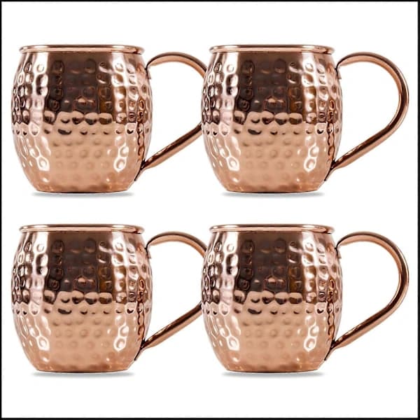 Moscow Mule Muggar Set om 4 Hamrade Koppar Cocktail Ölkoppar för Kalla Drycker Koppar