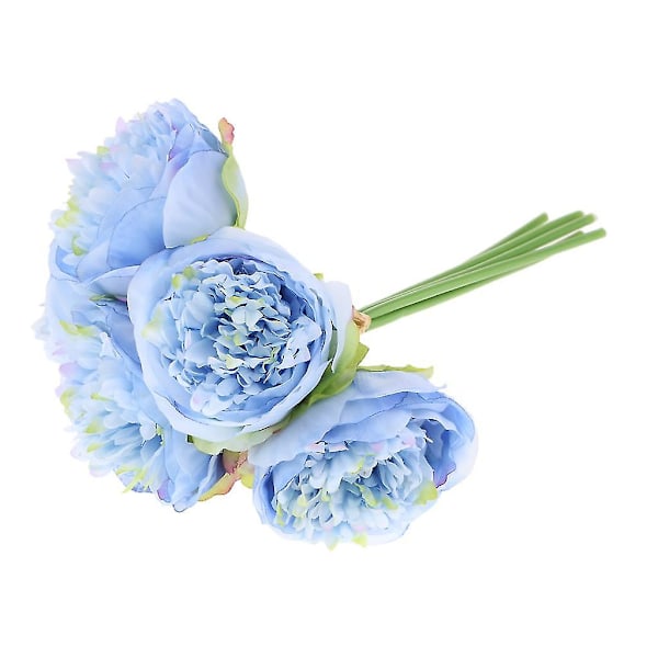 1 bukett med 5 stk kunstige peonblomster bukett hjem bryllupsdekor blå