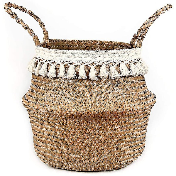 Woven Seagrass Plant Basket - Wicker Belly Basket Planter Indoor Decor