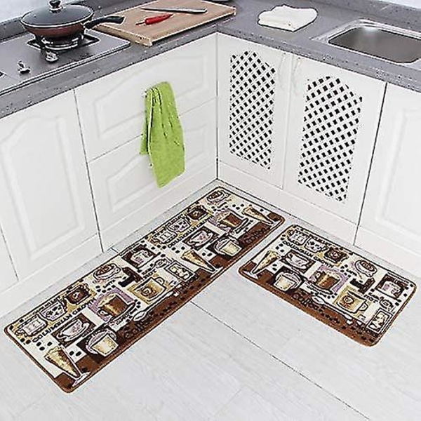 2 Pieces Non-slip Kitchen Mat Set Rubber Backing