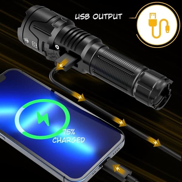 LED Flashlight A09 set – 6000 Lumen, 50W, Rechargeable & Tactical & COB survival Black
