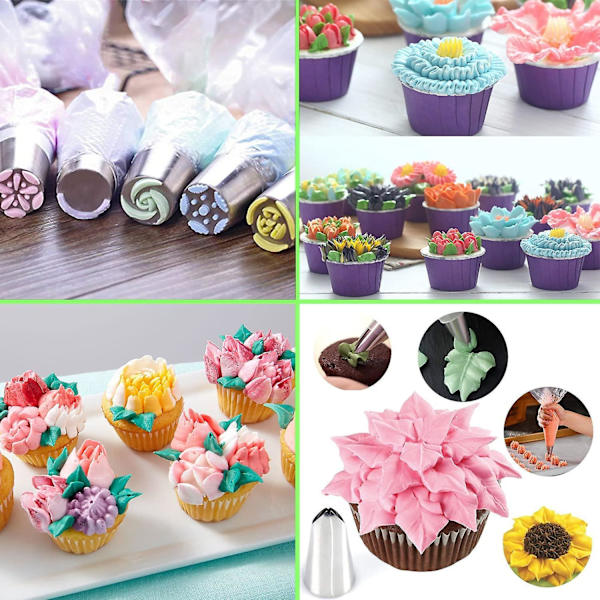 27-delt sett med russiske tips, kakedekoreringstips, baketilbehør for cupcakes, kaker og bursdagsfester