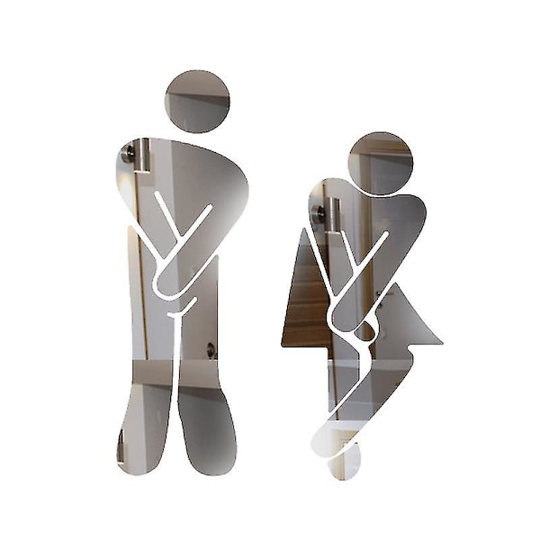 WC-tarra! Hauska kylpyhuoneen WC:n, WC:n oven, peilin symbolimerkkisetti kotiin, toimistoon ja työpaikalle (1 pari, hopea) -z