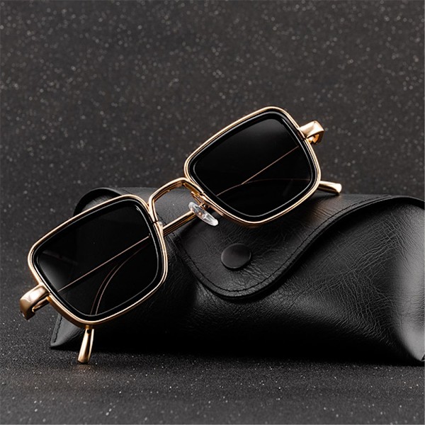 Vintage Metall Steampunk Solglasögon Snygga Retro Shades UV400 Glasögon Gold-Black