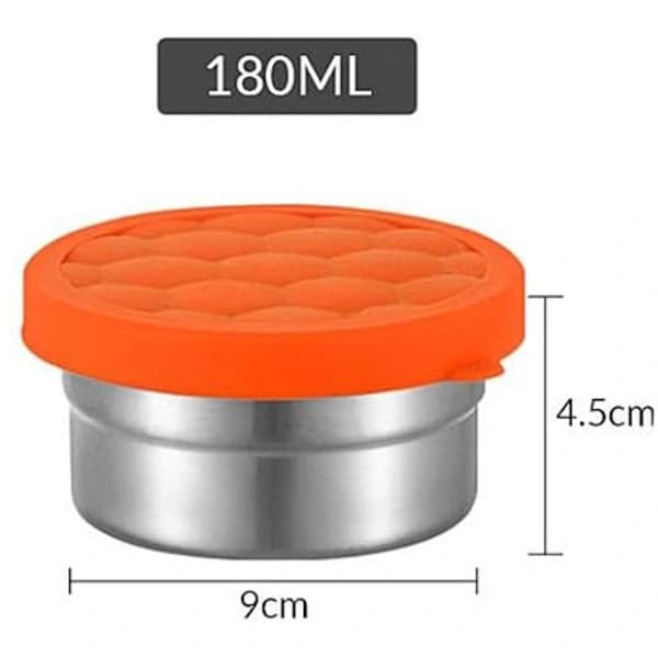 Snackbeholdere i rustfrit stål med silikonelåg, lækagesikker 3-pak til børn og voksne, 180 ml orange