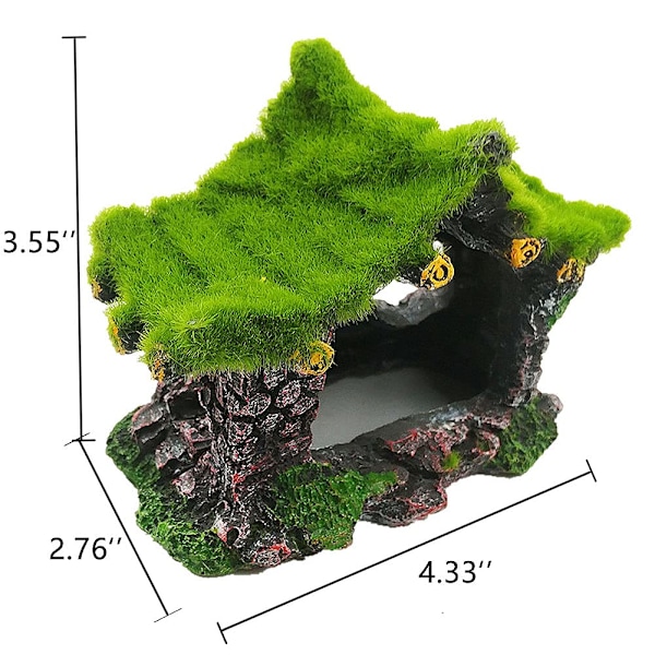 Akvarie Dekoration Hus Resin Hul Hideout Hus, Akvarium Tilbehør Hule Ornament Tank Lille Fisk Skjul med Mos