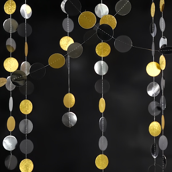 35 st Glitter Guld Silver Svart Papperscirkelprickar Girlang Fest Hängande Vimpel Födelsedagsfest Dekorationer Förlovningsfest