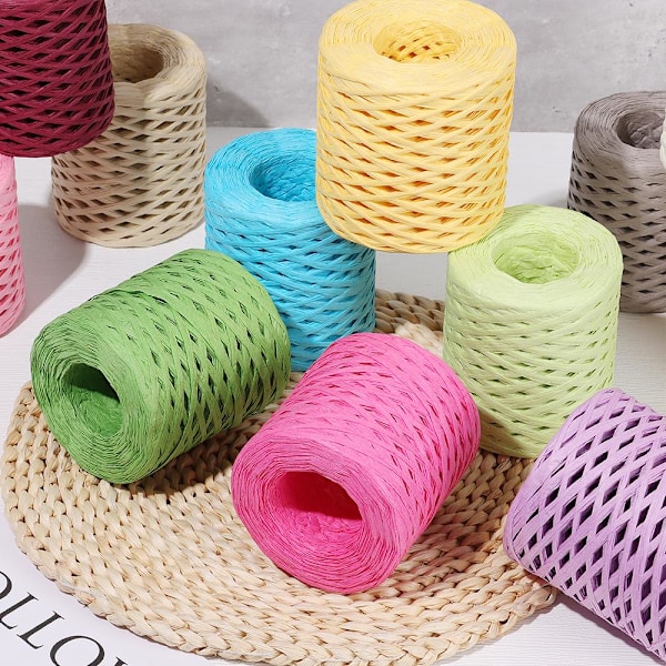 2 ruller 200M håndstrikket Lafite Raffia strå miljøvenligt papirgarn bageemballage bælte reb sort Black Length 200m/roll