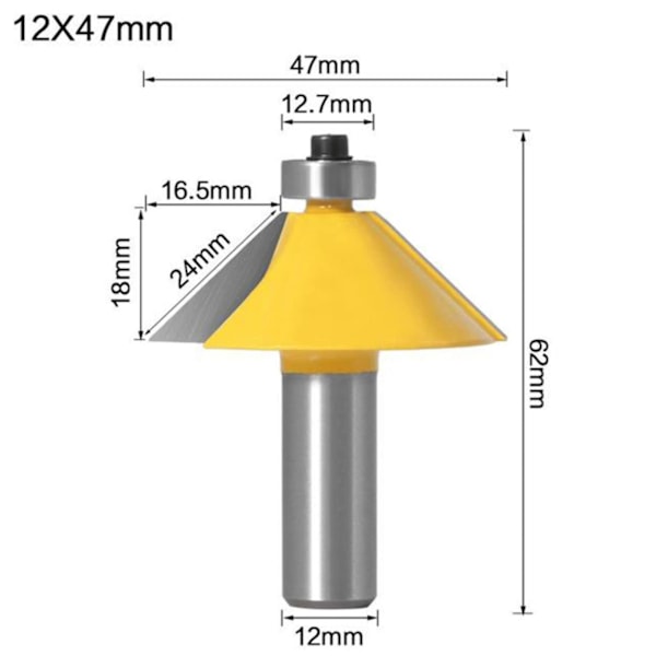 12mm skaft träbearbetning frässtål 45 graders fasning snedställd kantfrässtål träskärningsverktyg träbearbetning frässtål, 12mm skaft