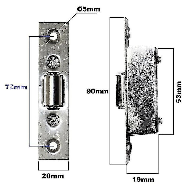 Justerbar Rullefang Satin Mortise Dør Fjærkule Lås Rustfritt Stål (sølv) (1 stk)