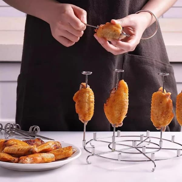 Grillspydstativ 304 Rustfrit Stål - Kompatibelt Med Airfryer